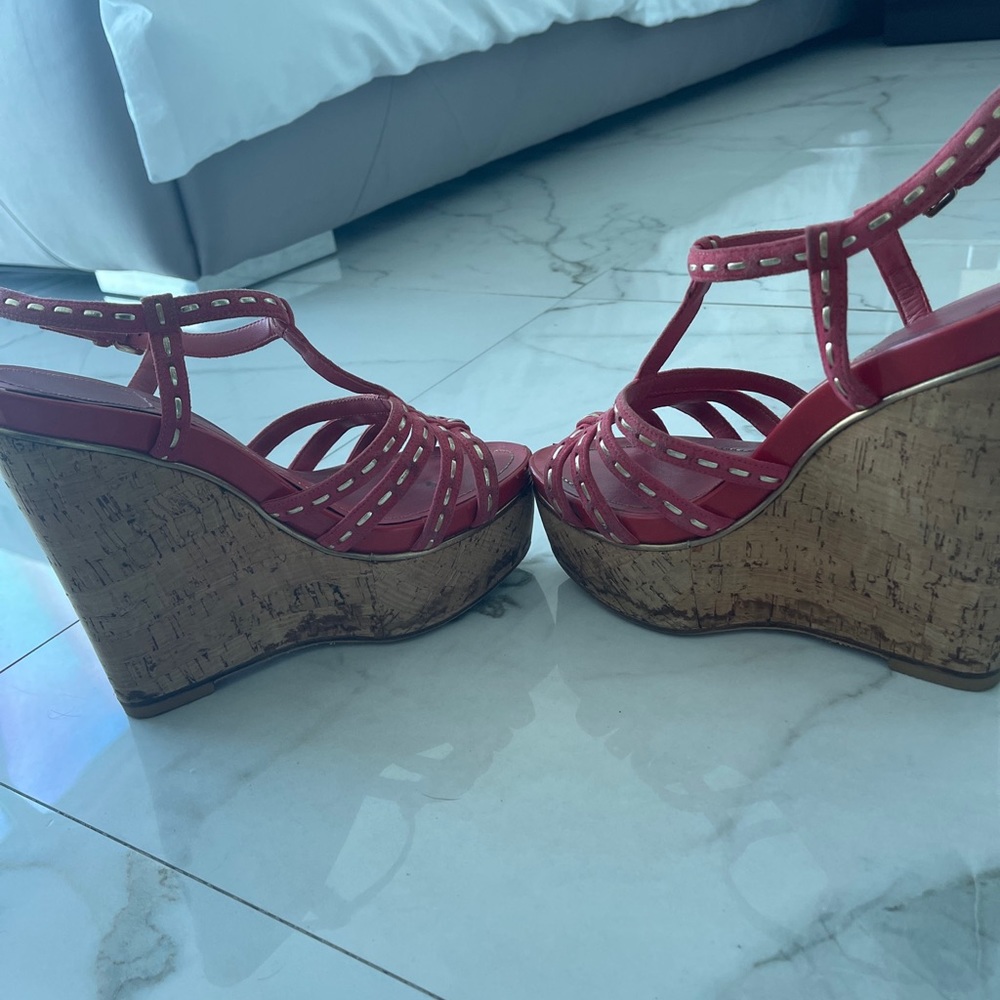 Women's Pink Strappy Wedge Sandals - Picture 5 of 6